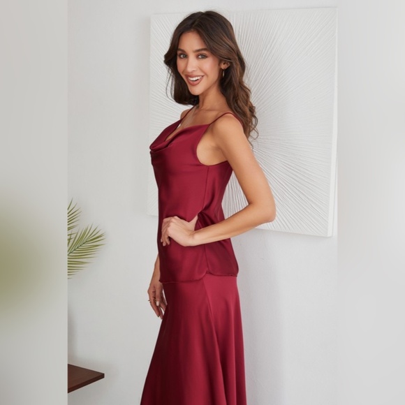 (9861-SOL-TRQ) SPAGHETTI STRAP COWL FRONT CAMI - Picture 3 of 5